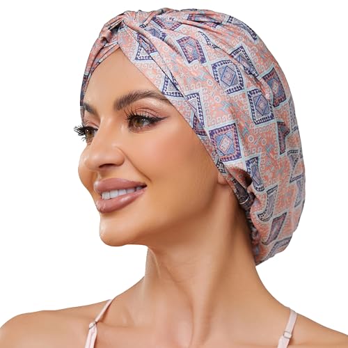 Adjustable Silk Satin Bonnet for Sleeping Hair Wrap, Double Layer Sleep Cap, Night Turban for Large Long Curly Braid Women Men Hair - Bohemia