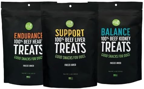 Get Joy Freeze Dried Superfood 100% Beef Heart, Kidney, Liver Dog Treats Variety Pack, 4 Ounce (Pack of 3), Single Ingredient Organ Meat, High Protein, Grain Free, Gluten Free, Made in USA