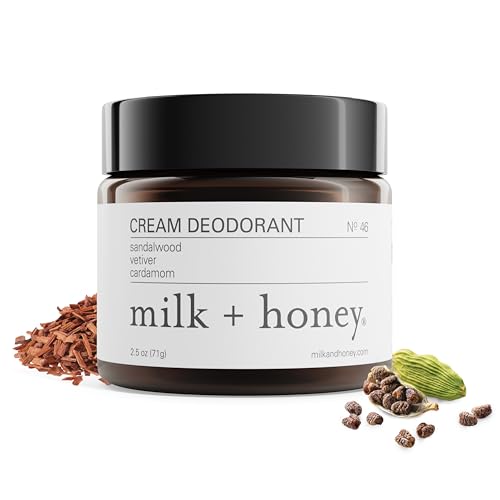 milk + honey Cream Deodorant No. 46, Aluminum Free Deodorant with Sandalwood, Vetiver, and Cardamom, Natural Deodorant for Men and Women, for All Skin Types, 2.5 Oz