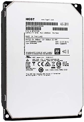 HGST Ultrastar He8 HUH728080AL5200 (0F23728) 8TB 512e SAS 12 GB/s 7200 RPM 128MB Cache 3.5-Inch Enterprise Hard Drive (Renewed)