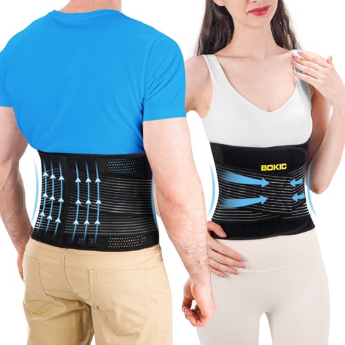BOKIC Back Brace for Men and Women Lower Back, Lumbar Support Belt Relieve Lower Back Pain with 8 Reinforce Bones,Scoliosis, Sciatica,Herniated Disc,Back Brace for Lifting at Work 04 Black-L