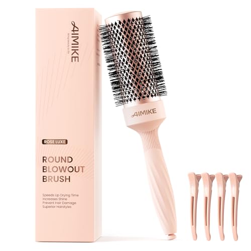 AIMIKE Round Brush for Blow Out, Rose Luxe Round Hair Brush w/Nano Thermal Ceramic Tech, Medium Round Brush for Blow Drying, Curling, Styling and Shine, 43 mm/ 1.7 Inch Barrel Brush with 4 Clips