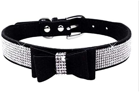 Cute Dog Collar with Bling Rhinestone, Fancy Crystal Diamond Glitter Pretty Jewel Soft Cat Collars for Small Medium Large Breed Dogs Girl Female Pet Puppy Kitten Terrier (M, Black1)