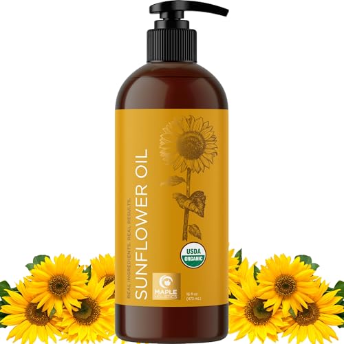 Organic Sunflower Oil for Skin Hair & Nails - 100% Pure Sunflower Seed Oil for Organic Skin Care & Natural Beauty DIYs - USDA Organic Certified Dermatologist Tested Non-GMO & Hexane Free (16 Fl Oz)