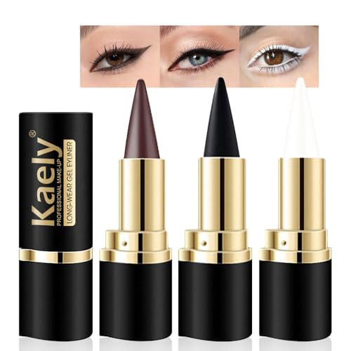 AMY'S DIARY 3Pcs Black White Brown Gel Eyeliner Pencil SetNatural Cream Eye Liner Waterproof Smudge Proof,Cat Eye Black Smokey Eyeshadow Palette Stick Crayon,delineador de ojos contra el agua