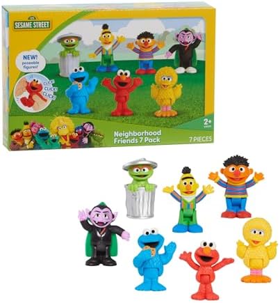 Sesame Street Neighborhood Friends, 7-piece Poseable Figurines, Kids Toys for Ages 2 Up by Just Play