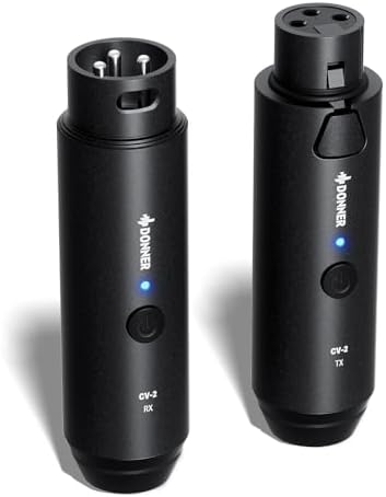 Donner Wireless XLR Microphone Transmitter Receiver, 2.4GHz Plug-on Wireless Microphone Adapter with 24-bit/192kHz High-Resolution for Dynamic Microphone, Audio Mixer, PA System, Camera (CV-2)