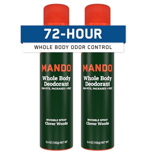 Mando Whole Body Deodorant For Men - Invisible Spray Deodorant - 72 Hour Odor Control - Low Irritation Formula - Aluminum Free, Benzene Free - 3.6 ounce Cans (Pack of 2) - Clover Woods