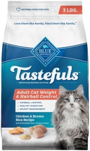Blue Buffalo Tastefuls Weight & Hairball Control Natural Dry Food for Adult Cats, 3-lb. Bag