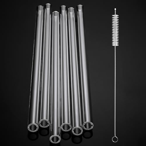 6 Pcs Borosilicate Glass Tube 12mm OD 2mm Thick Glass Blowing Tubes with Cleaning Brush (Clear,12 Inch)