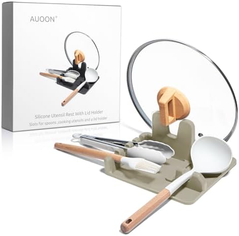 AUOON Silicone Utensil Rest and Pot lid holder with Drip Pad for Multiple Utensils,Dishwasher Safe,Heat-Resistant,BPA-Free Spoon Rest for Stove Top,Kitchen Utensil Holder for Ladle (Milk Shake, Large)