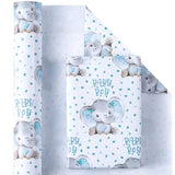 WRAPAHOLIC Baby Boy Wrapping Paper - Mini Roll - 17 Inch X 33 Feet - Adorable Blue Elephant Design for Baby Shower, Party, Holiday