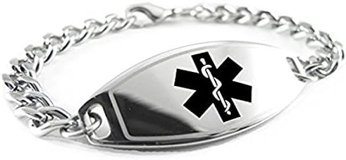 Medical Alert Bracelet Stainless Steel With Free Custom Engraving and ID Card, Curb Chain