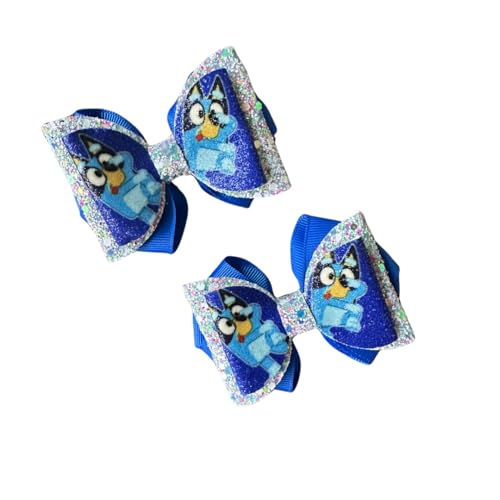 Blue Dog Inspired Glitter Bow Set / 2 Bows Included/Birthday Hair Bows/Cosplay Hair Bows/Cartoon Inspired Hair Bows by Inspired Bows