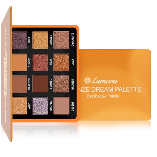 Lamora Nude Bronze Eyeshadow Palette - 12 Warm Brown Highly Pigmented Shimmer & Matte Shades - Travel Size Makeup Palette with Mirror