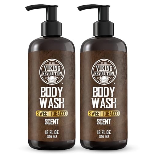 Viking Revolution Men's Body Wash - Sweet Tobacco Mens Body Wash - Mens Natural Body Wash for Men with Vitamin E and Rosemary Oil - Shower Gel Body Wash Men (12 Fl Oz, Pack of 2)