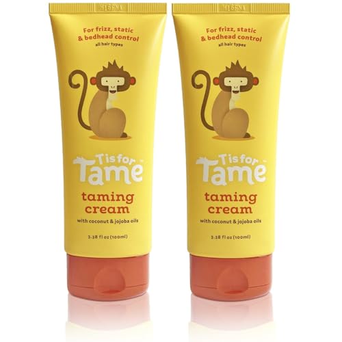 T is for Tame - All-Natural Hair Taming Cream for Kids, Frizz & Flyaway Control, Coconut Oil & Jojoba Leave-In, Safe for Babies & Toddlers, Non-Greasy, 3.38 Fl Oz (Bundle of 2)