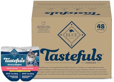 Blue Buffalo Tastefuls Savory Singles Natural Wet Cat Food in Gravy, 2.6-oz. Twin-Pack Tray, Salmon Entreé (24 Count)