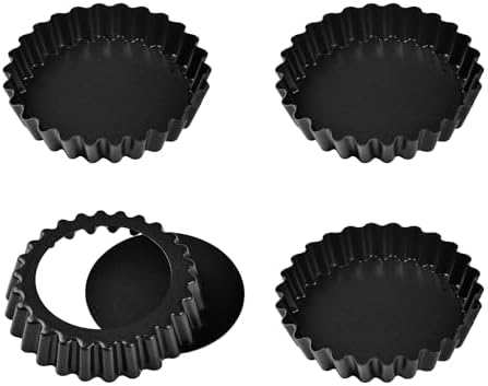 Mini Tart Pan Set, 4-Inch 4pcs with Removable Loose Bottom Non-Stick Round Quiche Bakeware for Oven and Instant Pot Baking (Black)