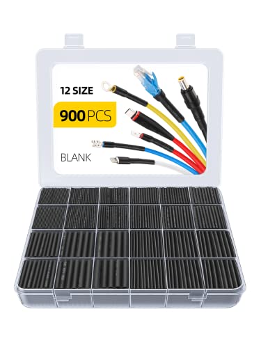900PCS Eventronic Wire Heat Shrink Tubing Kit, Industrial Heat-Shrink Tubing for Wires, 2:1 Marine Grade Heat Shrink Wrap, Premium Large Electrical Waterproof Heat Shrink Tape (Black 12 Sizes)
