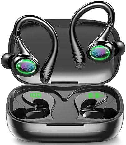 Wireless Earbuds, 60H Playback Bluetooth 5.3 Headphones,Noise Cancelling Wireless Headphones with LED Battery Display, Mics Clear Call, IPX7 Waterproof Bluetooth Earbuds for Workout Sports (BLACK)