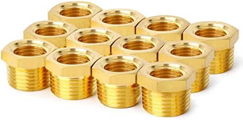 ChillWaves Brass Pipe Fitting, Reducer Hex Bushing 1/2" NPT Male x 1/4" NPT Female Thread Adapter(12-PACK)