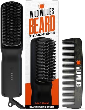 Wild Willies Beard Straightener for Men - 2-in-1 Heated Beard Brush, Hot Comb & Comb for a Beard Groomed Perfectly - Portable Iron Beard Heat Combs for Home & Travel