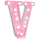 Pooqla LED Marquee Letter Lights, Light Up Pink Letters Glitter Alphabet Letter Sign Battery Powered for Night Light Birthday Party Wedding Girls Gifts Home Bar Christmas Decoration, Pink Letter V