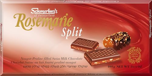 Schmerling's Swiss Milk Chocolate with Nougat Praline Filling - Rosemarie Split Hazelnut Praline - Gluten Free - Kosher For Passover OU - GMO Free - 3.5oz Each (Pack of 5)