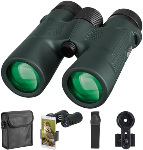 10x42 HD Binoculars for Adults High Powered with Phone Holder, BAK4 Prism Waterproof Travel Binoculars for Bird Watching Hiking Camping Wildlife Viewing Outdoor Concerts Sports