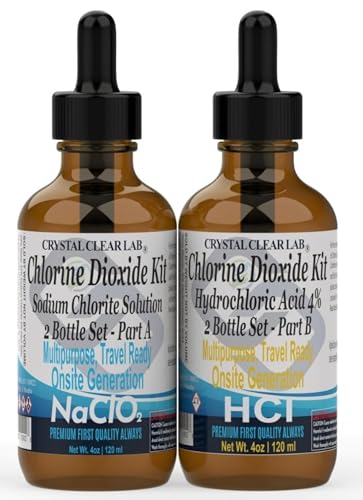 Crystal Clear Chlorine Dioxide Kit | Hydrochloric Acid 4-5% (HCl) : Sodium Solution (8oz) Liquid Set