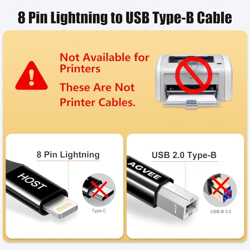 AGVEE 6.6ft Lightning OTG MIDI Cable USB Type-B Cord Compatible with iPhone iPad iOS for Electronic Music Instrument, Piano, Midi Controller, Midi Keyboard, Audio Interface Recording, Black