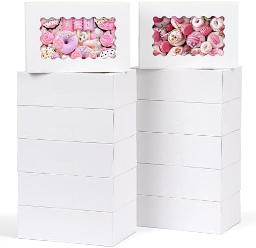 Moretoes 28pcs Cookie Boxes with Window, 9x6x3 Inch White Bakery Boxes, Valentine's Day Boxes Dessert Boxes Pastry Boxes for Chocolate Covered Strawberries, Candy, Muffins, Donuts Gift Giving