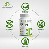 Deal Supplement Vitamin D3 & K2 Softgels – 5000 IU of Vitamin D3 & Vitamin K2 MK-7 – 250 Softgels – Dietary Supplement for Daily Nutritional Support