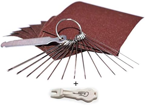 Guitar Bridge Saddle Nut Files Set - 13 Different Size Needle Files with Circular Cross Section and 9 Pcs Sand Paper For Bass, Ukulele, Acoustic & Electric Guitar nut slot polish - iLuiz