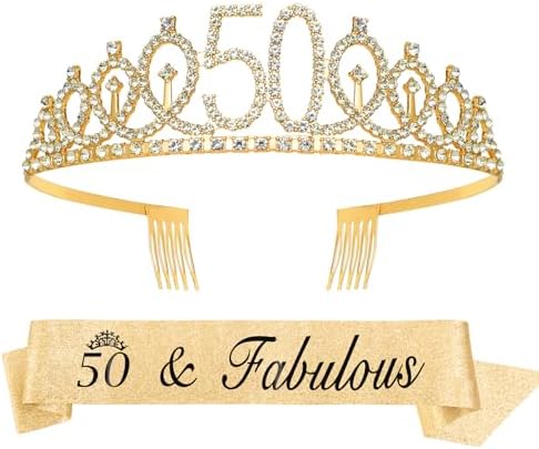 50th Birthday Celebration Set for Women - Sash, Tiara, Crown, and Decorations for a Queenly Milestone