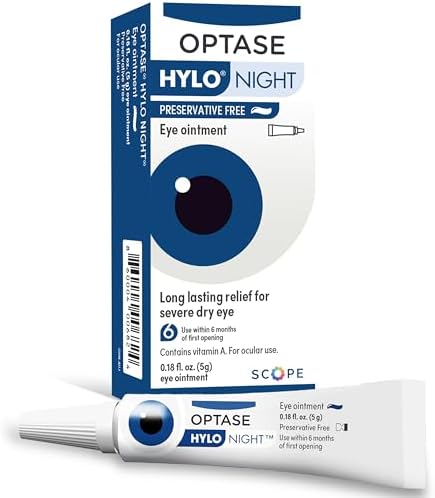 Optase HYLO Night Eye Ointment - Preservative Free Lubricant & Nighttime Eye Ointment for Blepharitis and Stye - .18 oz