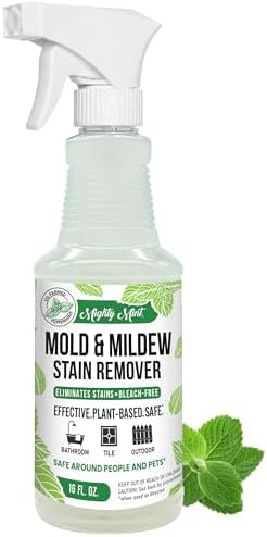 Mighty Mint Mold & Mildew Stain Remover Spray, Rapid Clean for Bathroom, Kitchen, Hard Water, Outdoors, Natural Peppermint Scent, 16oz
