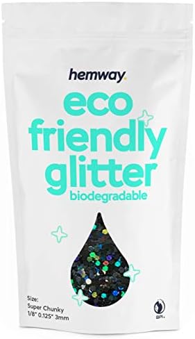 Hemway Eco Friendly Biodegradable Glitter 100g / 3.5oz Bio Cosmetic Safe Sparkle Vegan for Face, Eyeshadow, Body, Hair, Nail and Festival Makeup - Super Chunky (1/8" 0.125" 3mm) - Black Holographic
