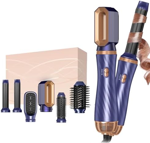 6 in 1 Blow Dryer Brush, Detachable Hair Dryer Brush Air Curler Air Styler Wrap, Curly Twist Hot Curling Iron, Blow Dryer Hot Brush Styler Negative Ion Brush, Travel Hair Styling Tool