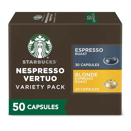 Starbucks by Nespresso Vertuo, Blonde & Dark Roast Variety Pack Coffee & Espresso, 50-count Coffee and Espresso Pods, Brews 7.8 oz and 1.35 oz.