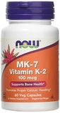 NOW Foods MK-7 Vitamin K-2 100 mcg Veg Capsules, 60 Count (3 Pack)