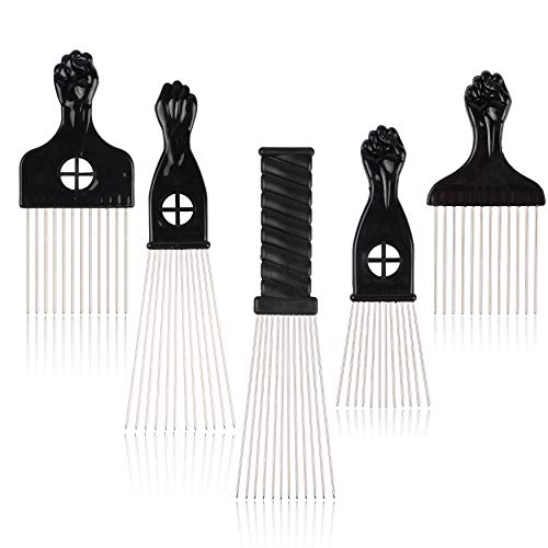 5 Pcs Afro Comb Metal African American Pick Comb Hairdressing Styling Tool Hair Pick for Hair Styling black