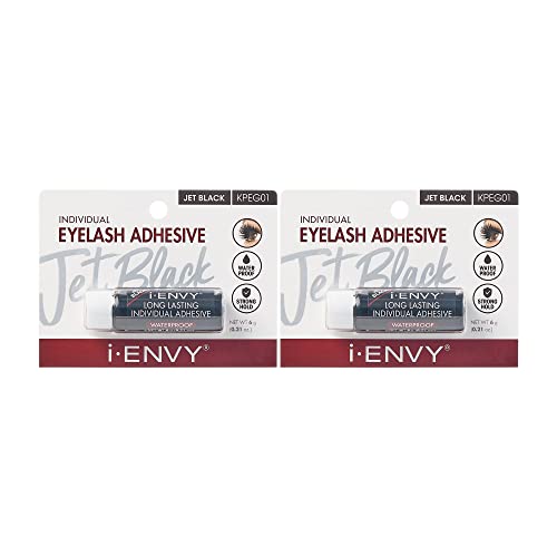 KISS iENVY Individual Cluster Semi-Permanent Lash Glue, Strong Hold & Long-Lasting Waterproof, Easy to Use, Latex Free, Perfect for Sensitive Eyes (Jet Black) (2 Pack)