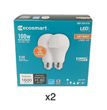 EcoSmart 100-Watt Equivalent A19 Dimmable Energy Star LED Light Bulb, Soft White (4-Pack)