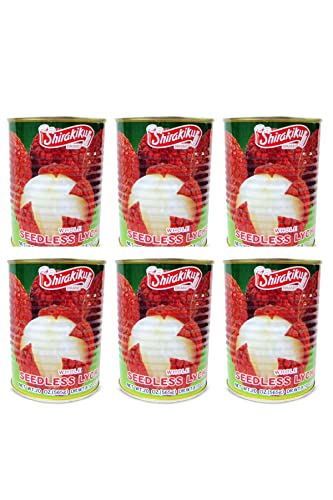 Shirakiku Whole Seedless Lychee - Japanese Fresh Lychee Fruit Canned | Water, Lychee, Sugar, Citric Acid | Perfect For Healthy And Delicious Snacks, 20-Ounce - (Pack of 6)