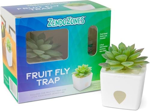 JT Eaton ZendoZones 1818-TT Fruit Fly Trap with Zendo Lure, Tranquil Tabitha with Plastic, White Base, Refillable and Reusable, Long-Lasting