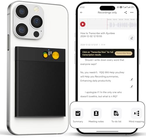 AI Voice Recorder，64GB Voice Recorder by App Control,Transcribe Summarize,AI Speech Processor Empowered Simultaneous Interpretation by ChatGPT for Lectures, Meetings, Calls(Black)