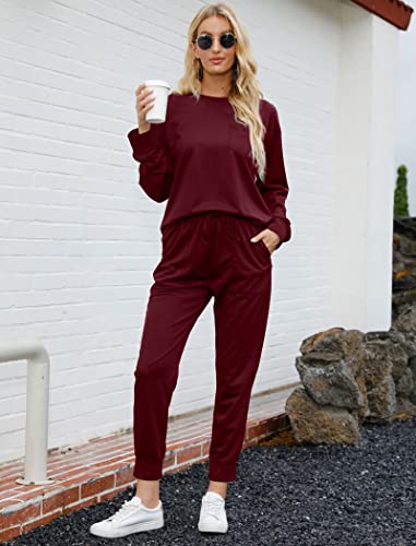 Bofell Christmas Outfits for Women 2022 Lounge Sets 2 Piece Sweatsuits Sets Casual Red M