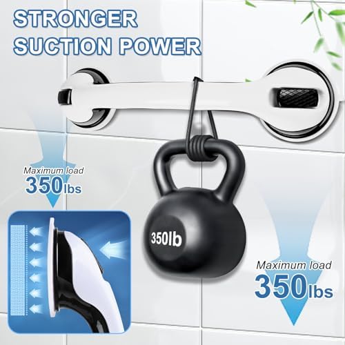 Grab Bars for Bathtubs and Showers, 2 Pack Shower Handle 16 Inch Strong Suction Shower Bar, Safety Bars for Shower Chair, Bathroom Grab Bar for Senior -Black